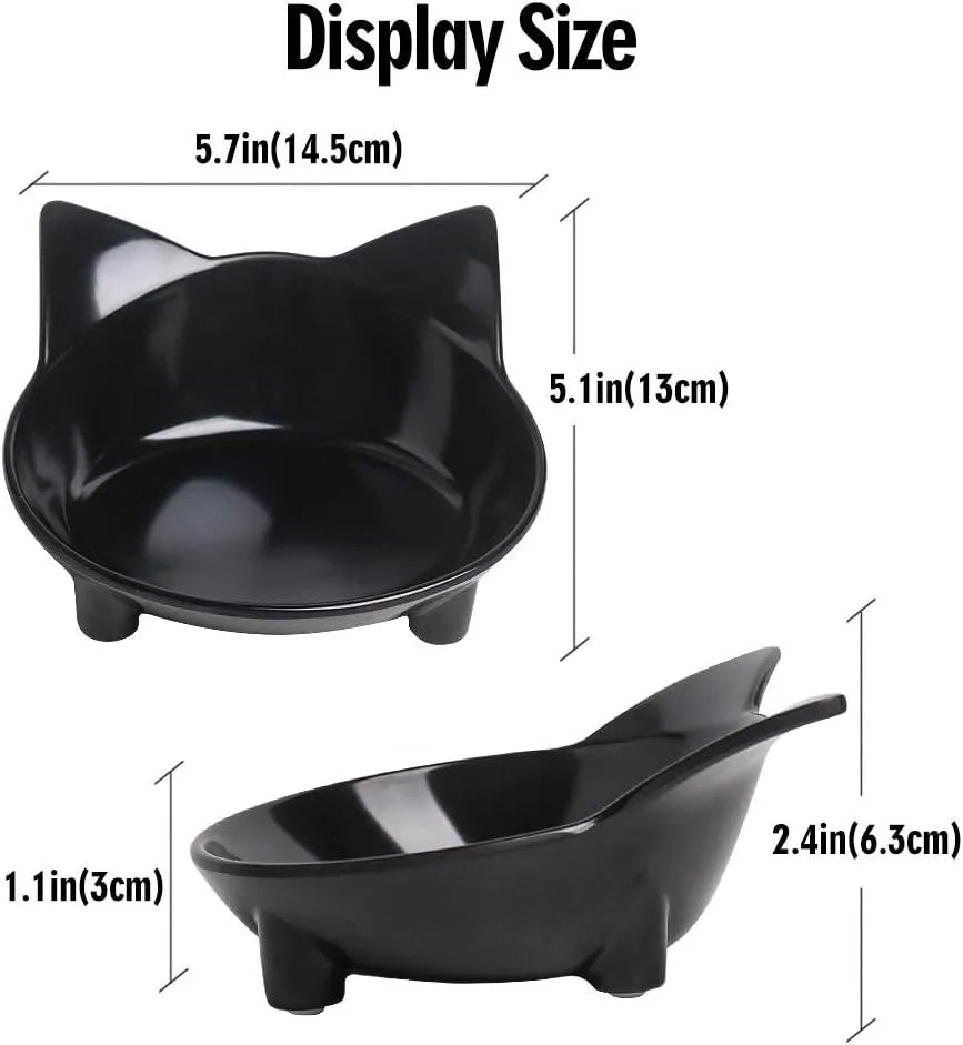 Shallow black melamine pet bowl with non-slip rubber base for cats and small dogs.