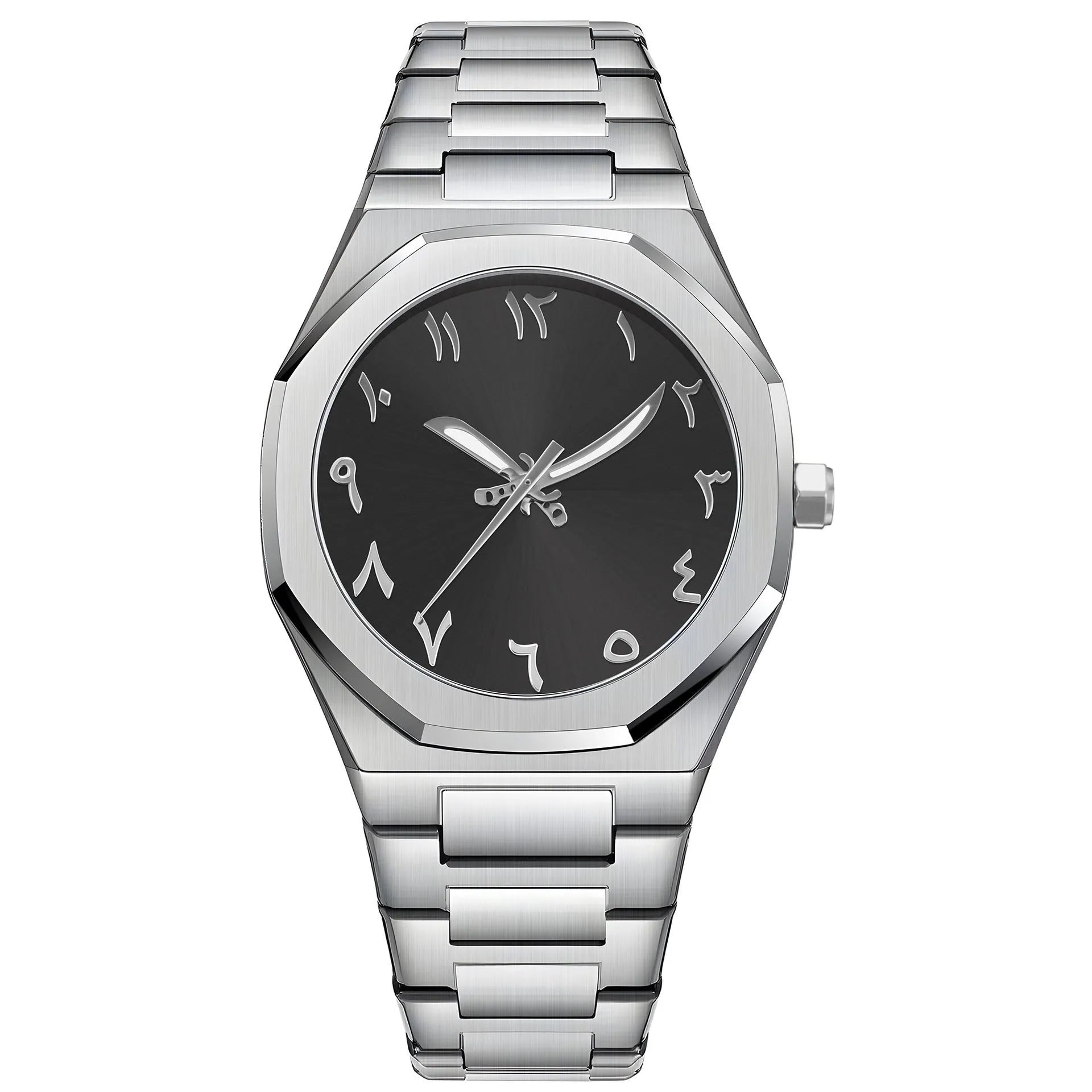 Men's business casual quartz watch with steel bracelet showing slim 10mm case profile