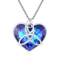 925 sterling silver Celtic knot love heart pendant with crystal stone, white gold plated, on chain