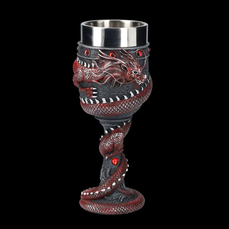 Chinese dragon design 3D stereo stainless steel red wine glass with retro styling