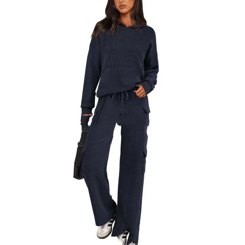 Women's long sleeve polyester leisure suit set in a choice of colours, showing top and trousers for casual sports.