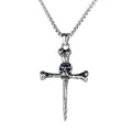 Copper cross skull pendant necklace set with chain option, retro punk style accessory on a dark background
