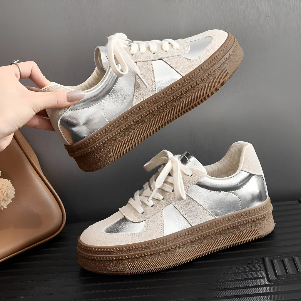Retro round toe casual sports board shoes with cross shoulder straps, shown in Milky White.