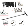 Silver car dent repair hook tool with 16 replaceable heads for no-paint dent removal