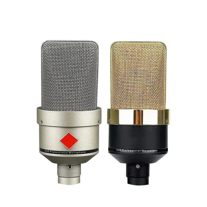 Wired condenser microphone with stand in champagne gold or black gold for singing and recording