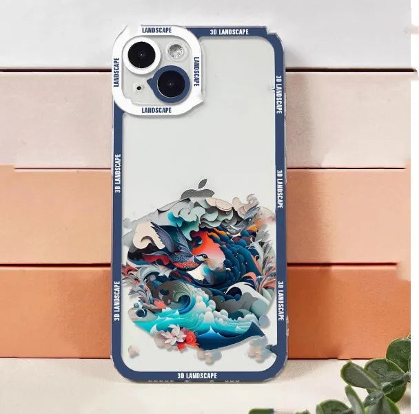3D landscape silicone phone case in dark grey for iPhone