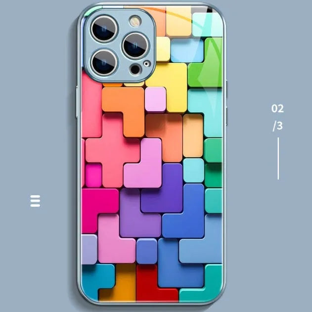 Colourful building block design silicone iPhone case for iPhone 12 to 15 Pro Max models