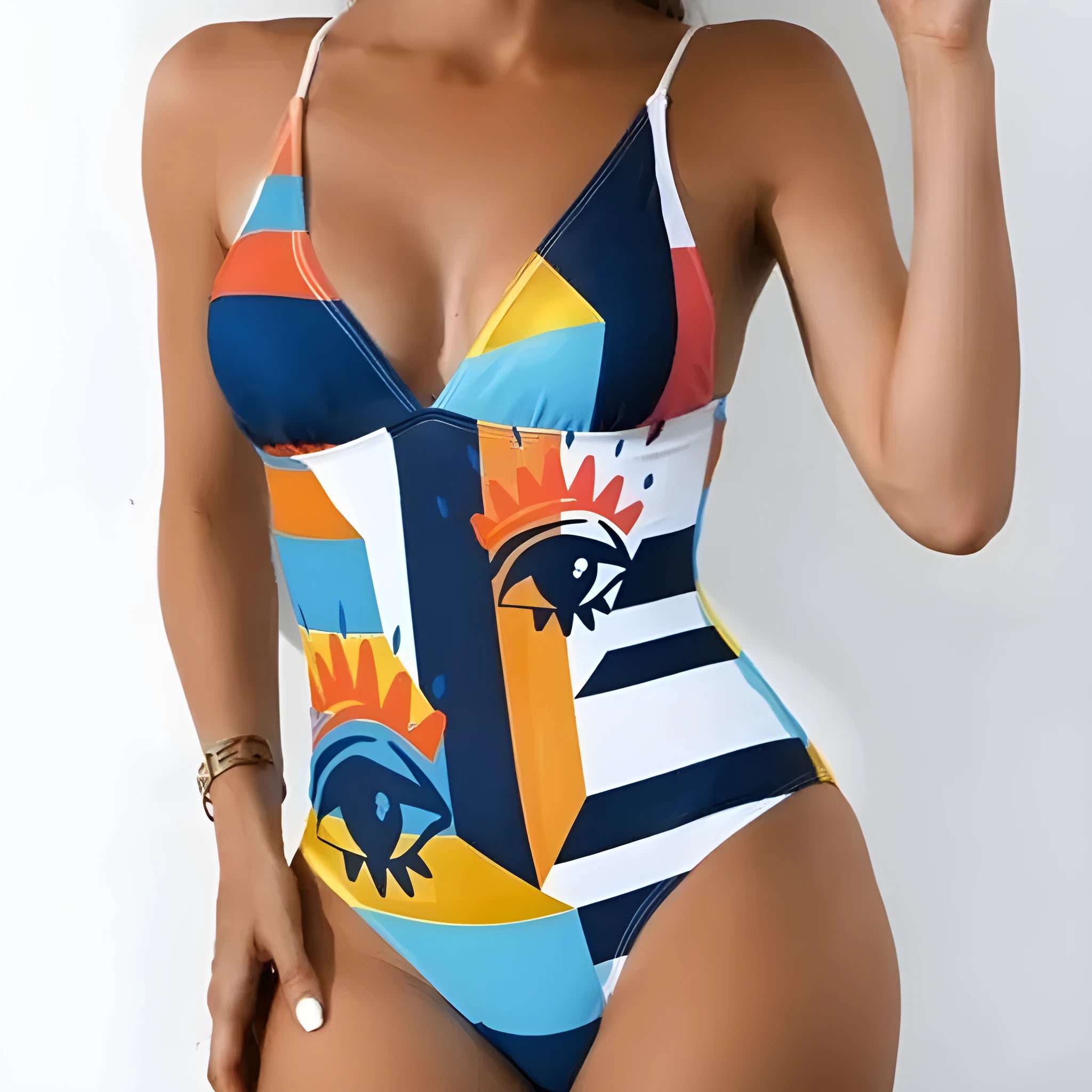 Women's solid colour plus size one-piece swimsuit in a backless design.