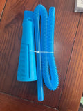 Blue suction pipe vacuum cleaner attachment with round head, 114cm length and three opposing bags for washing machine cleaning
