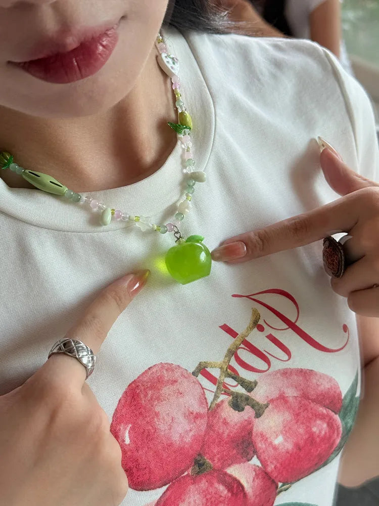 Beaded pendant necklace vacation style clavicle chain in green apple green colour option