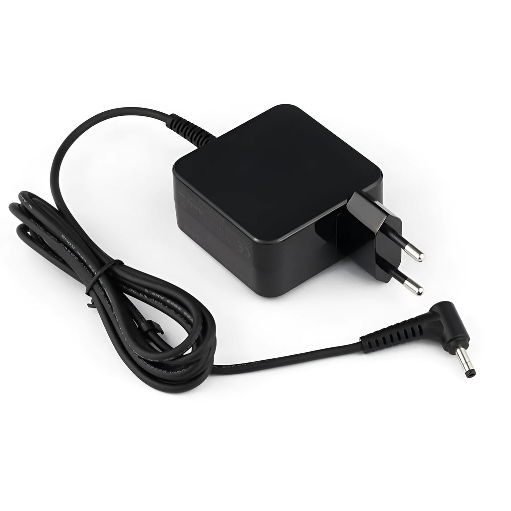 Black 45W laptop adapter with American DC connector measuring 99.3mm x 36.5mm x 61.8mm