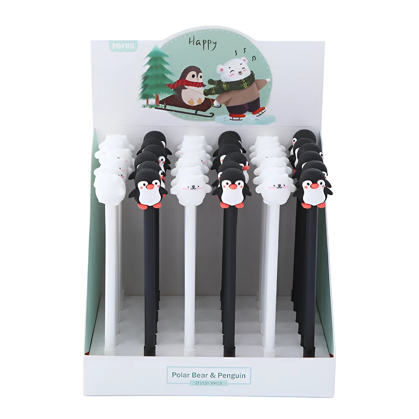 Korean cartoon penguin gel pen with silicone grip and 0.5mm tip in black and blue options