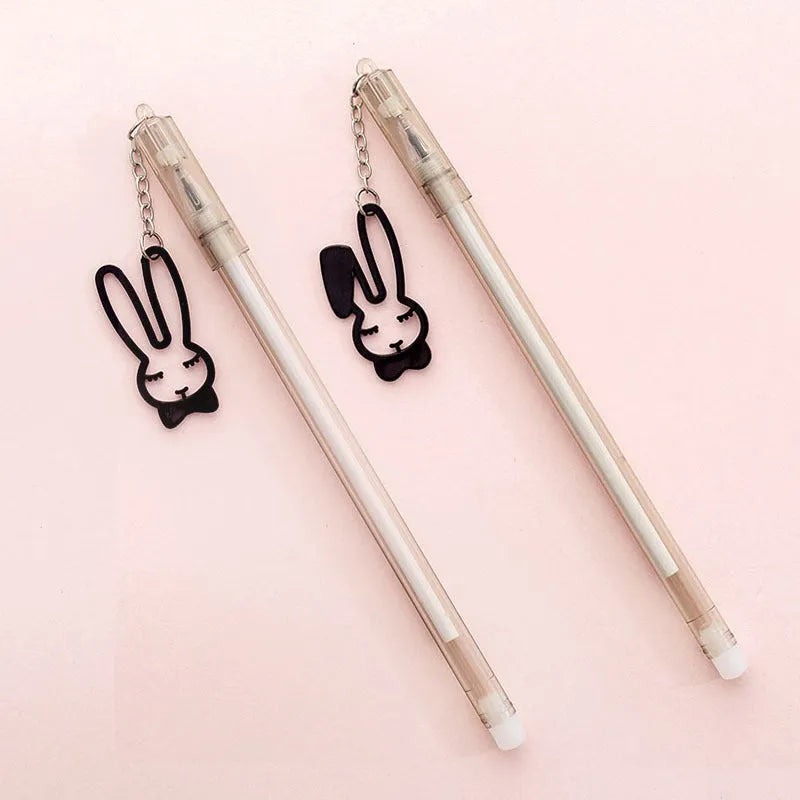 Decorative gel pen with rabbit and paper crane pendant charms, 17cm length with 0.38mm tip