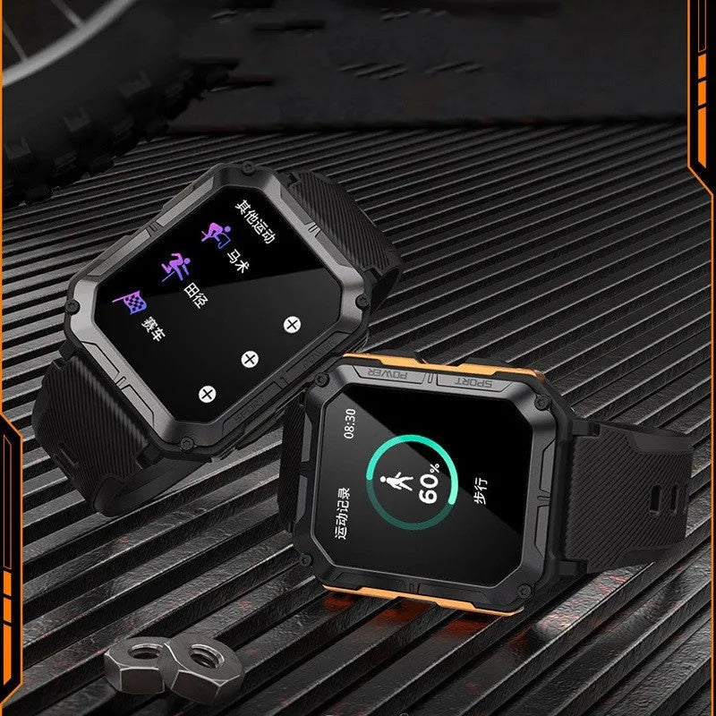 Sport smart watch with Bluetooth calling and TFT screen in black on wrist showing heart rate monitor