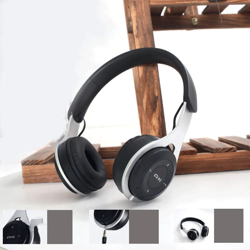 Binaural wireless headset in black with ear cups and adjustable headband, Bluetooth 5.0 stereo sound