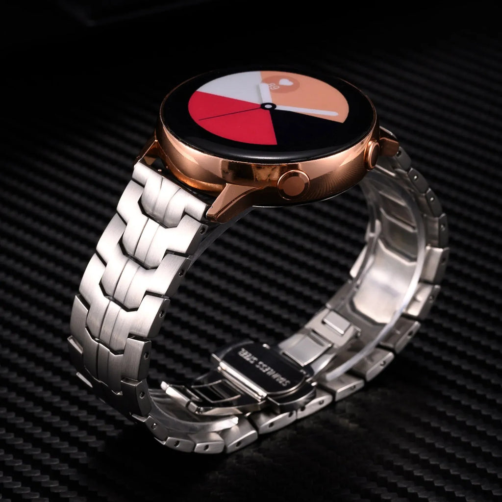 Stainless steel watch strap for Samsung Galaxy Watch in silver, black, titanium and other colours.