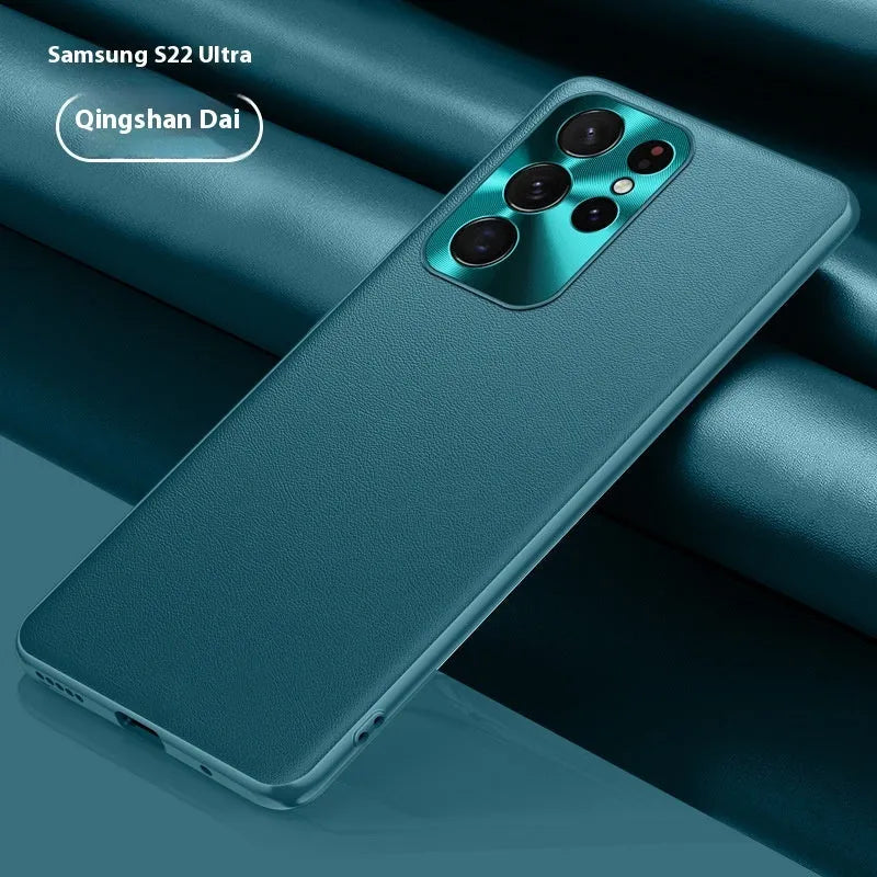TPU plastic metal patch phone case for Samsung with leather texture back in Athens Black colour