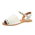 Women's Roman sandals with buckle fastening, fish-mouth toe, and frosted PU upper in beige