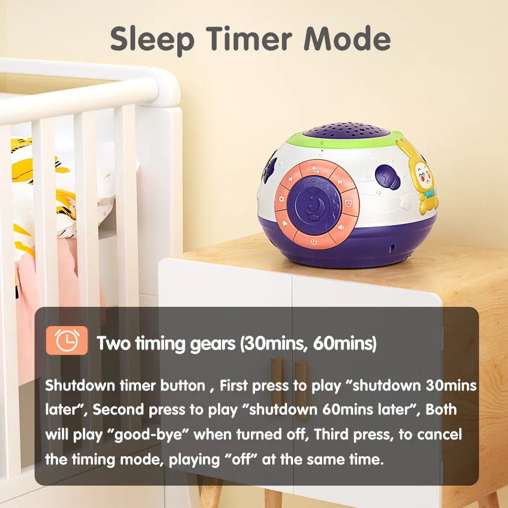 White starry sky night light projector for children with control buttons on top