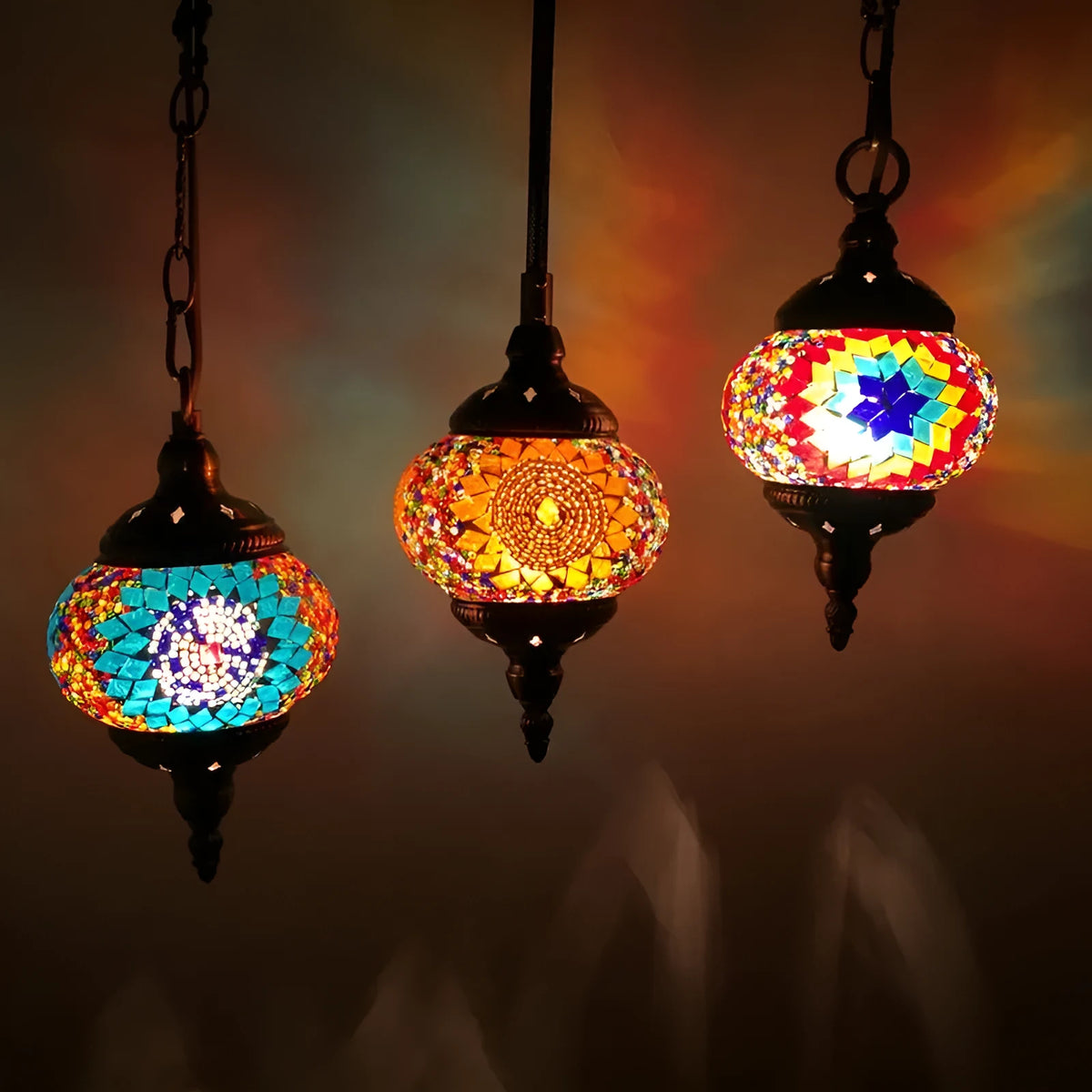 Turkish chandelier with glass lampshade, 1.2m adjustable length, 148mm shade and E26 E27 fitting