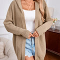 Casual lapel long cardigan jacket open front brown polyester loose fit women's
