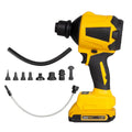Yellow handheld cordless dust gun or blower for cleaning household and office appliances.