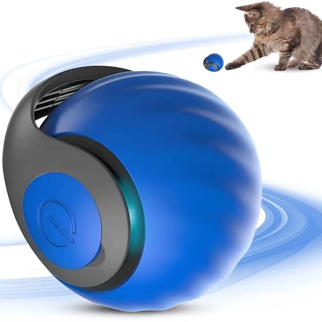Interactive self-moving pet ball toy in blue and red colours with rechargeable battery for indoor cats and dogs