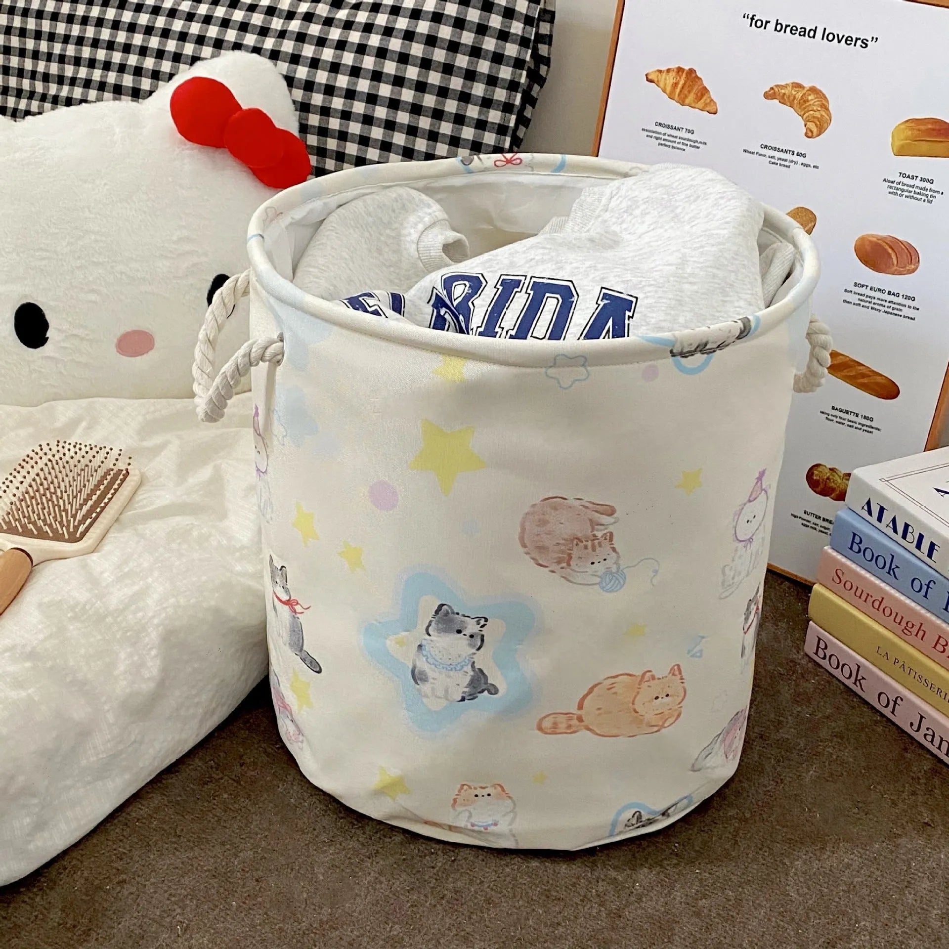 Foldable cotton laundry basket in modern style with animal print options for bedroom or bathroom storage