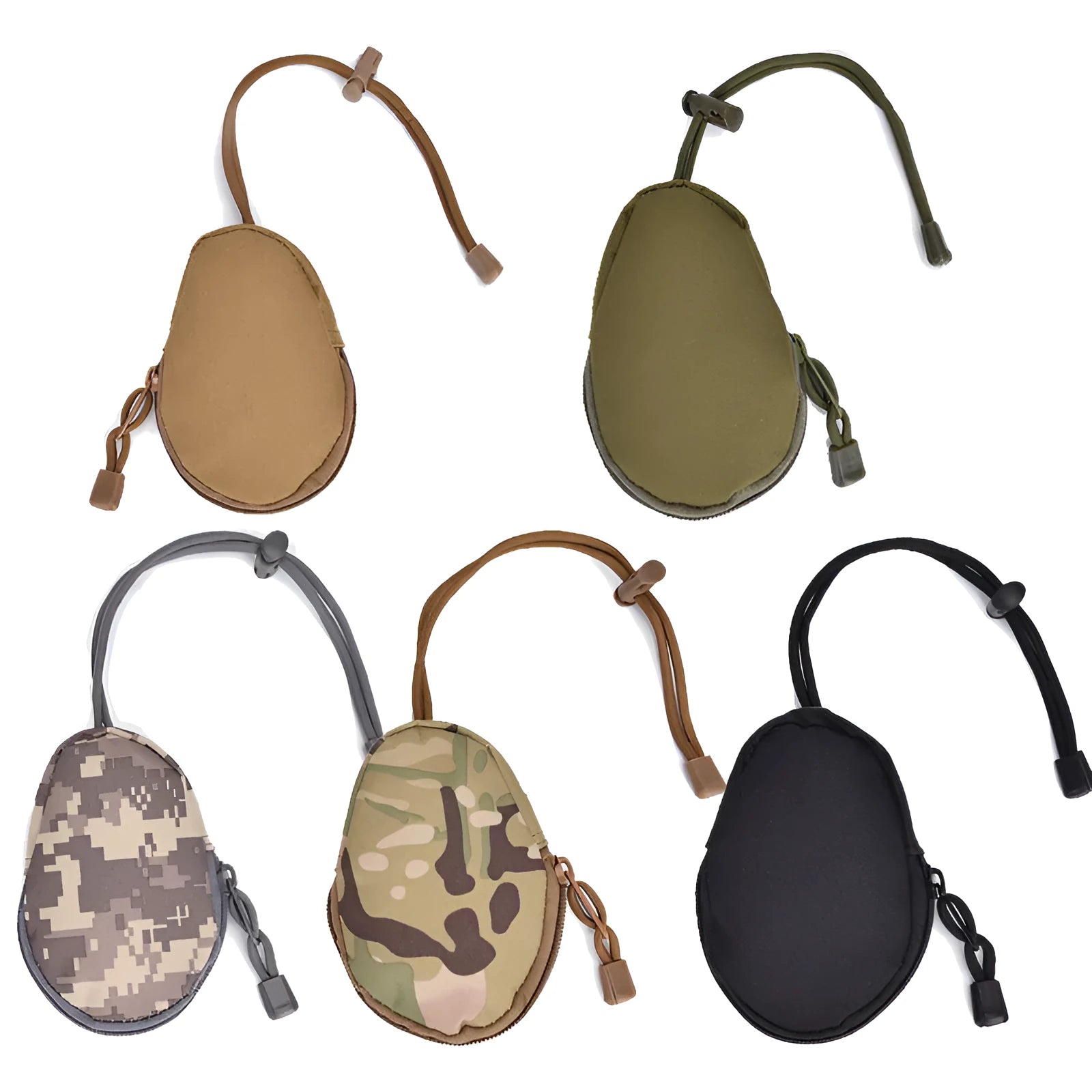 Black Oxford cloth outdoor key bag with telescopic rope, shown with zipper open, dimensions 13cm by 8cm.