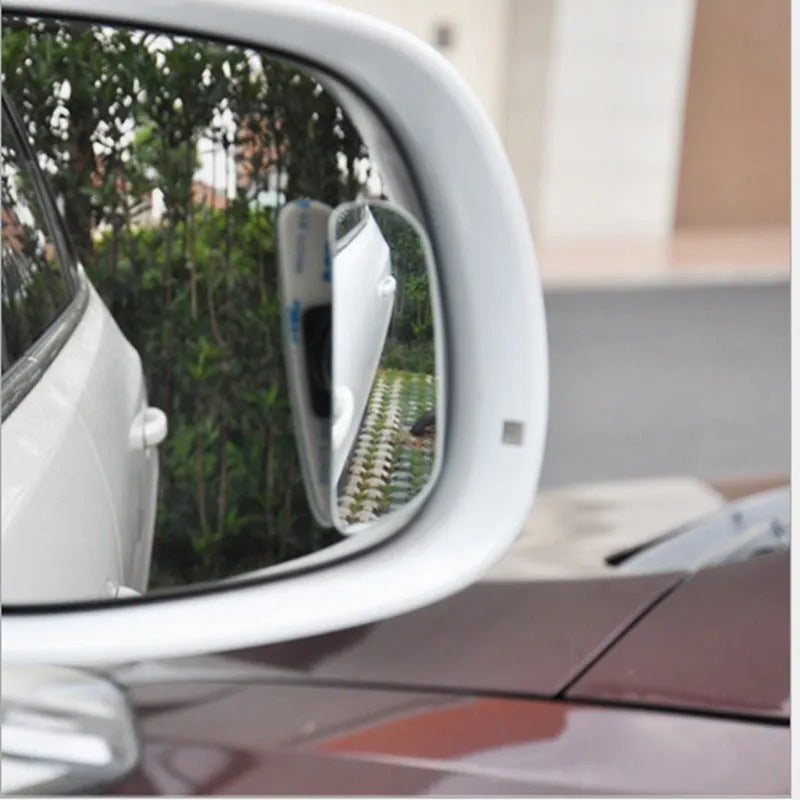 Glass adjustable rearview mirror accessory for vehicles showing dimensions and mounting adhesive
