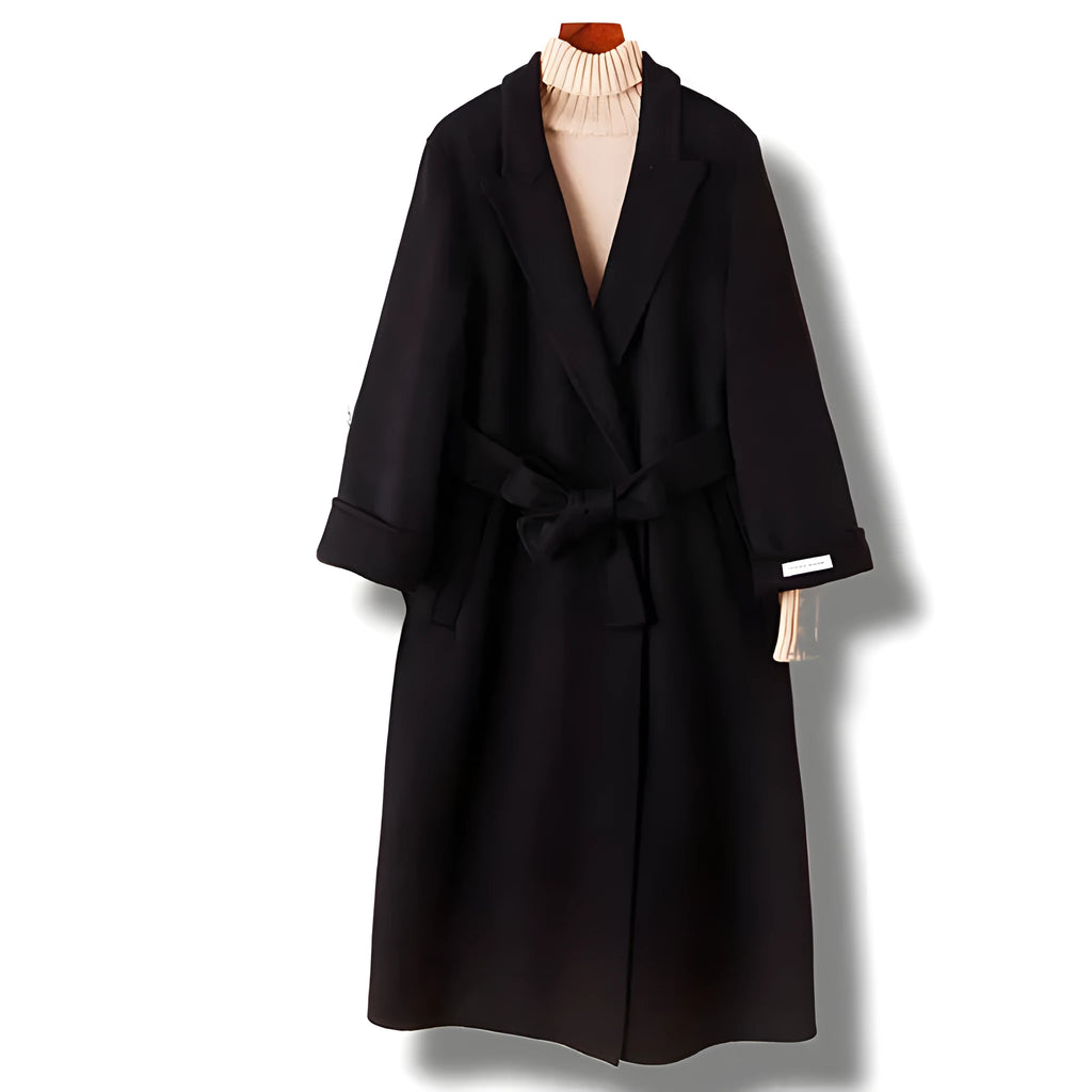 Long men's wool coat with suit collar in black or caramel colour options