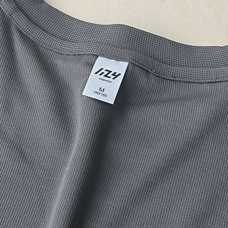 Men's dark grey heavy waffle texture short sleeve t-shirt on a hanger