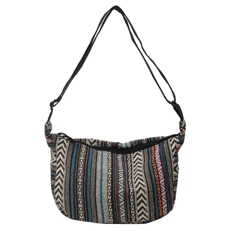 Women's canvas crossbody dumpling bag in ethnic style with three-dimensional pocket