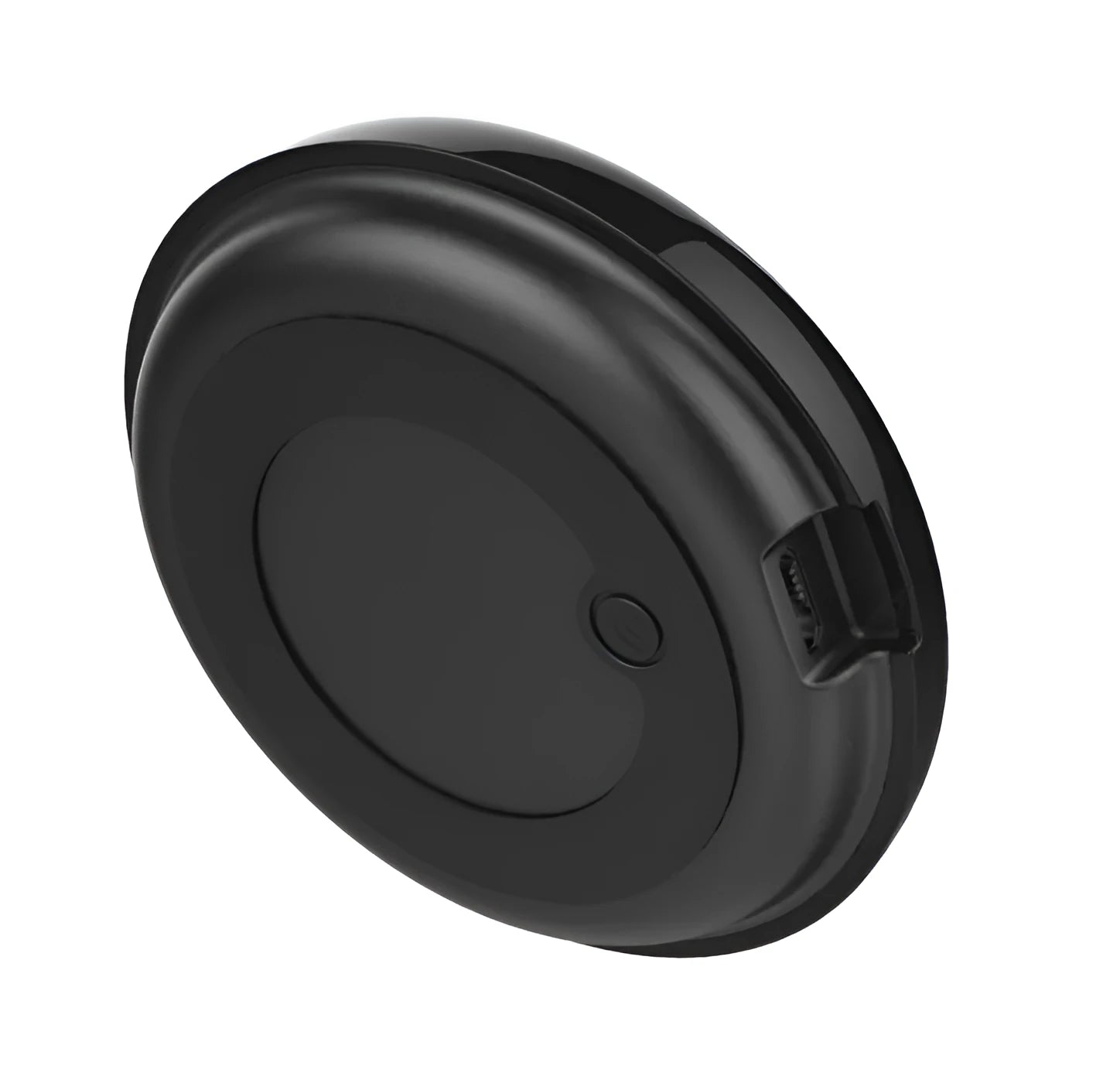 Black compact infrared wifi smart remote control with 360° IR transmission on a table