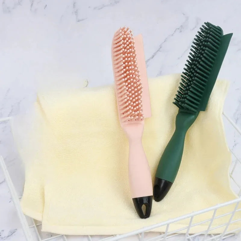 Self-cleaning dog brush pet hair remover in green with integrated hair collector, on white background