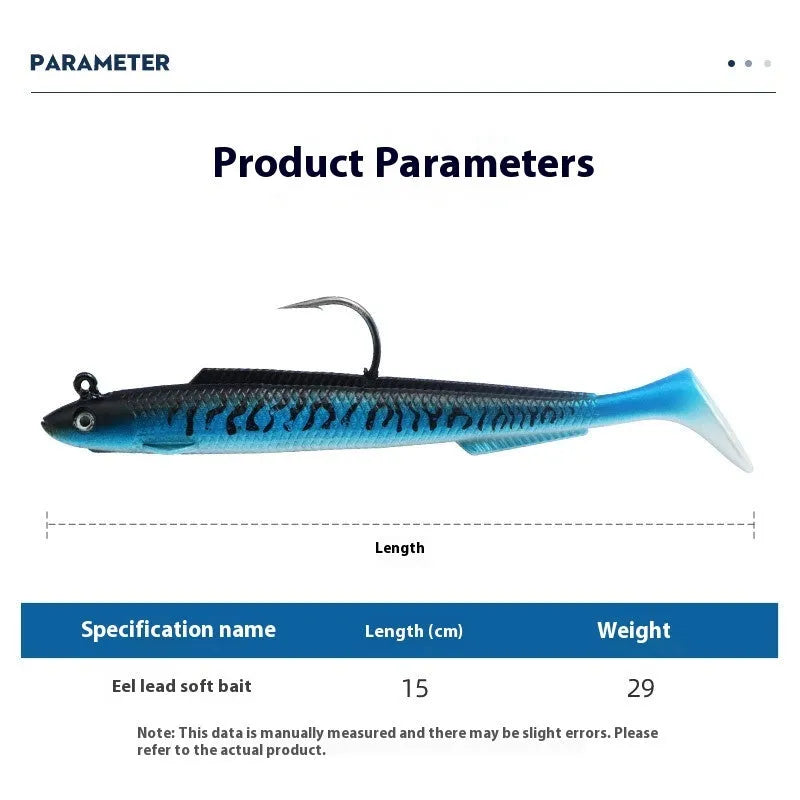 Soft rubber T-tail fish jig hook lure in 15cm length with multiple colour options