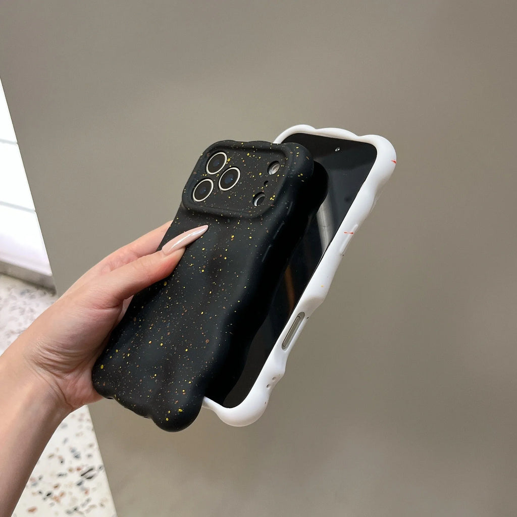 New Wave soft shell TPU phone case with white splash ink pattern and black edges for iPhone