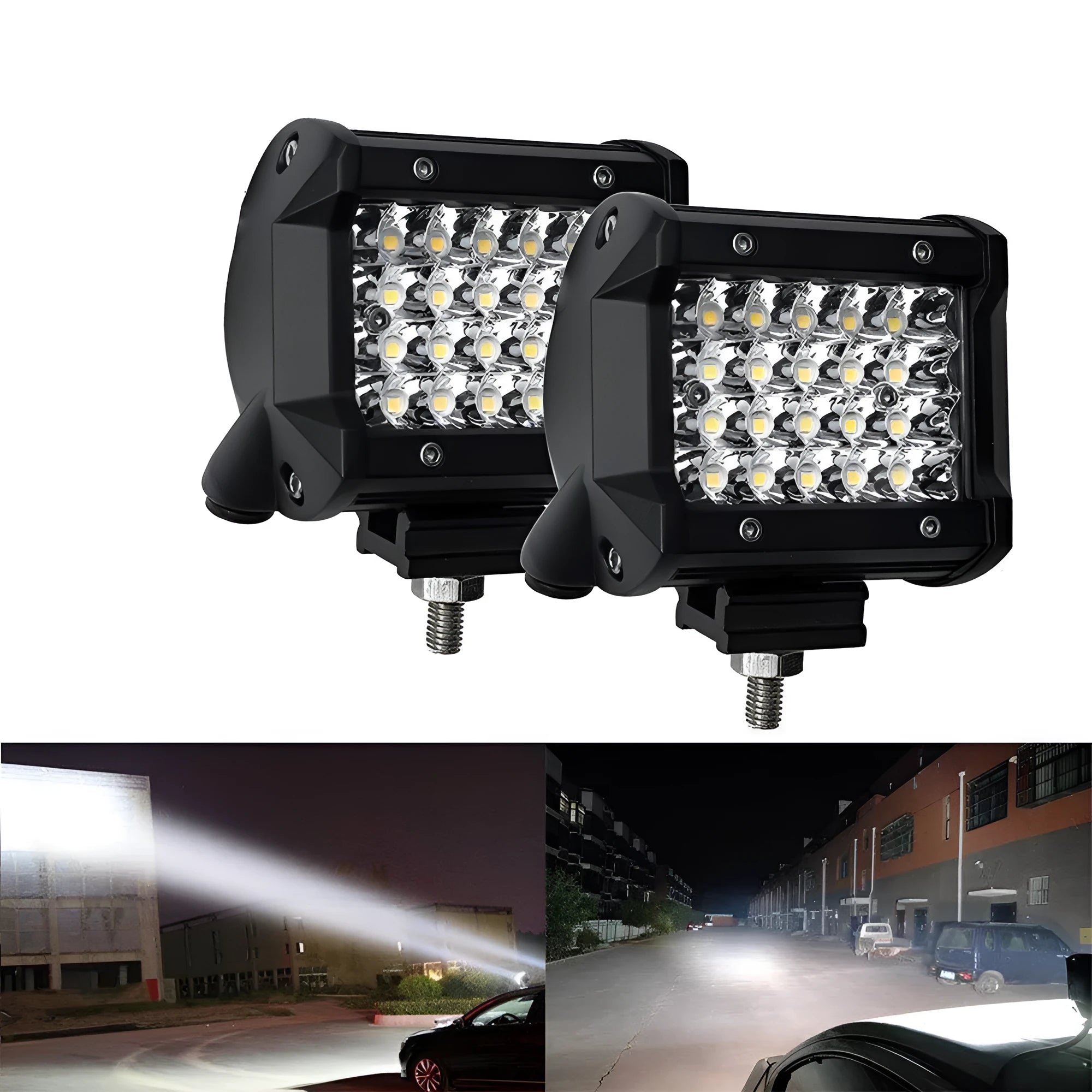 Black 4-row high-power LED strip light with aluminium case and stainless steel bracket