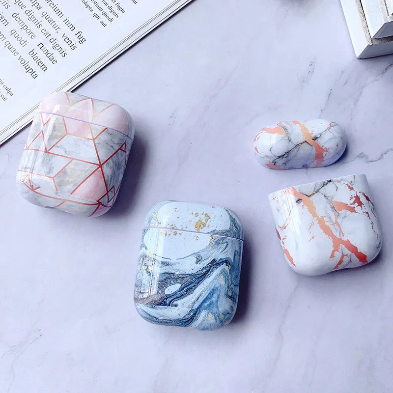 White marble hard PC protective case for AirPods 1 and 2 charging case