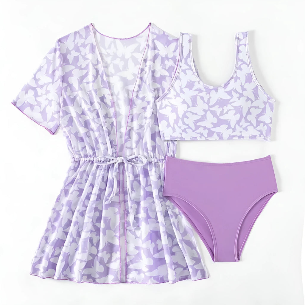 Girls' three-piece swim cover-up set in colour 3218 with coat, vest, and pants for swimming ages 8-12