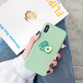 Avocado cartoon design on a green TPU back cover phone case for smartphones.