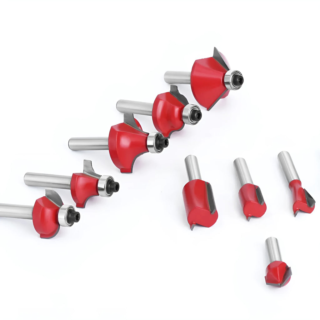 15-piece router bits set with 1/4-inch shank hard alloy cutter heads in red case
