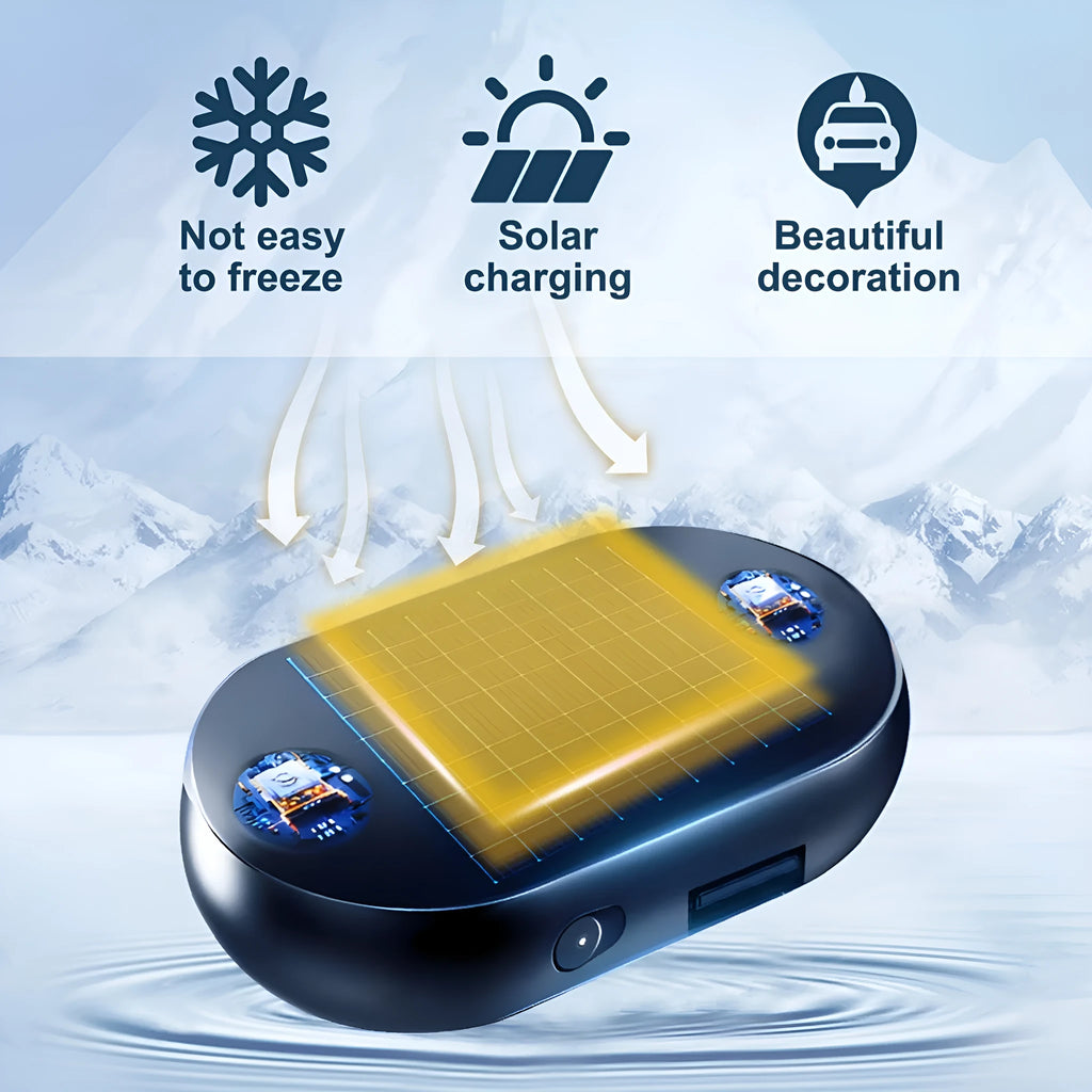 Compact car windshield anti-freezing tool measuring 5x2.6x1.5cm with peel-and-stick mounting