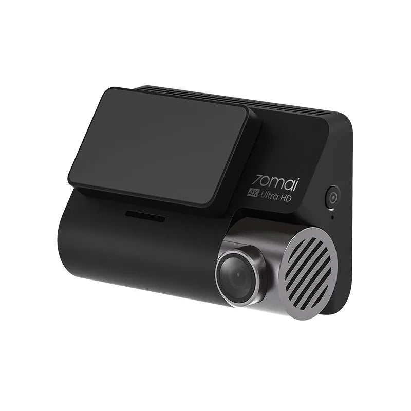 Black 4K intelligent tachograph with 140-degree wide angle mounted on front windshield