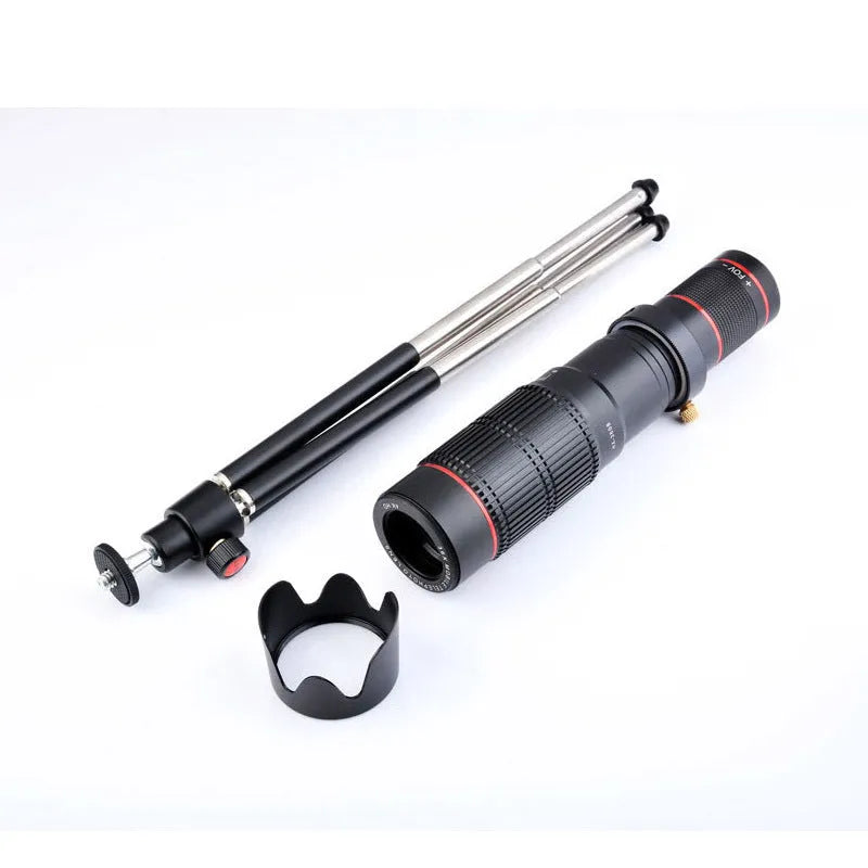 Black 36x telephoto mobile phone telescope with universal clip for smartphone attachment