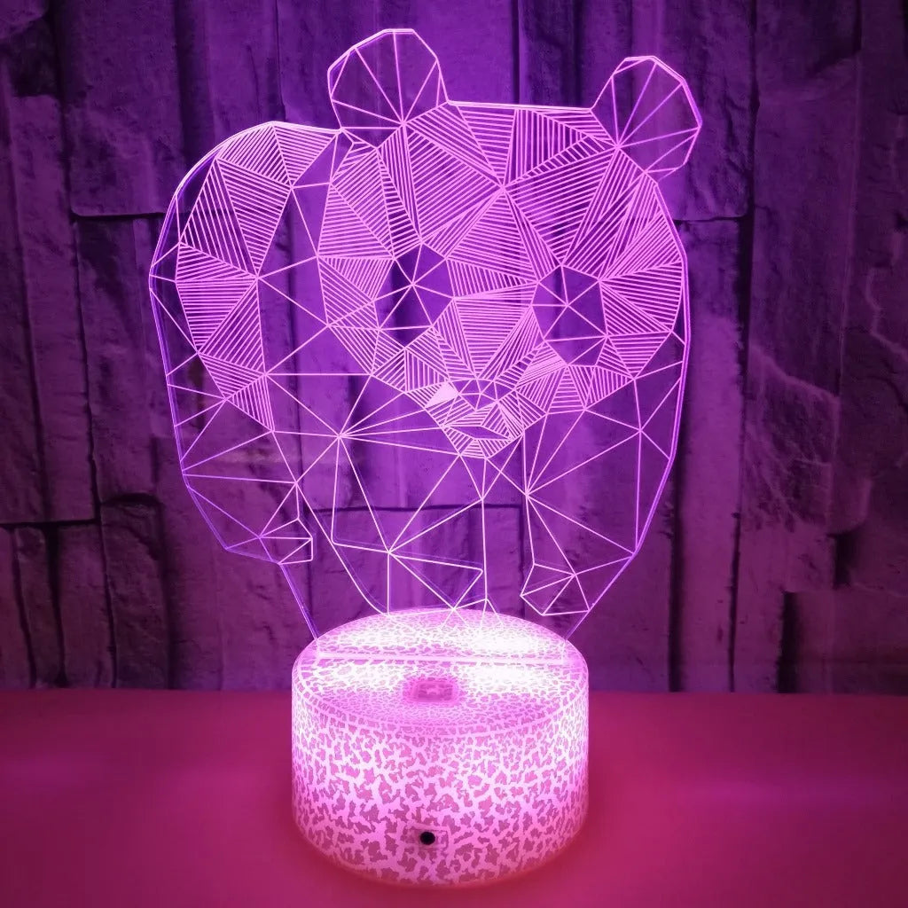 Panda colorful LED touch 3D night light with remote control, seven colour modes, acrylic board and ABS base, USB powered home decor