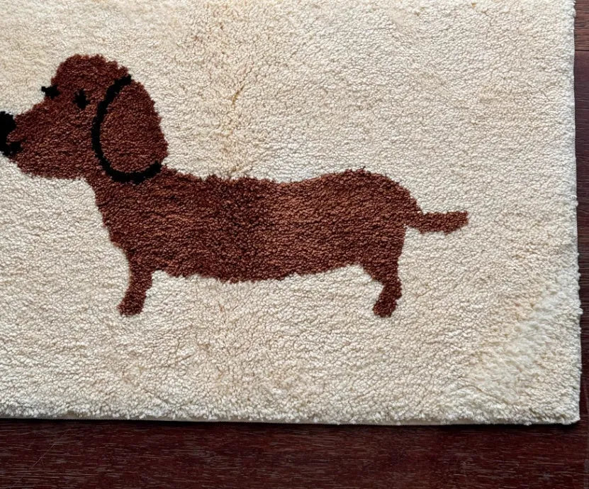 Lucky Sausage Puppy tufted woven floor mat in cream style 50x80cm home carpet