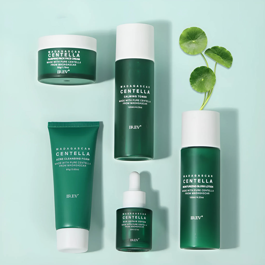 Snow Grass Centella Asiatica Combination Facial Skincare Set with five products cream toner serum mask lotion