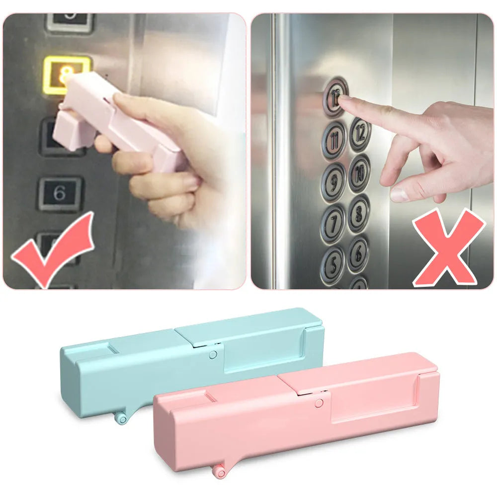 Plastic contactless door opening tool 11.5x2.5x3cm in blue and pink for avoiding direct contact with shared surfaces