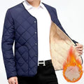 Men's short fleece-lined nylon jacket in black and navy blue, front view, sizes L to 4XL